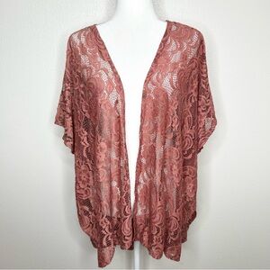 TMG New York Womens Rose Pink Lace Open Front Kimono Cardigan Size M/L EUC